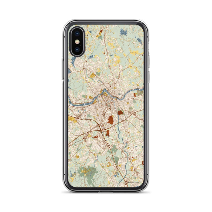 Custom iPhone X/XS Lowell Massachusetts Map Phone Case in Woodblock