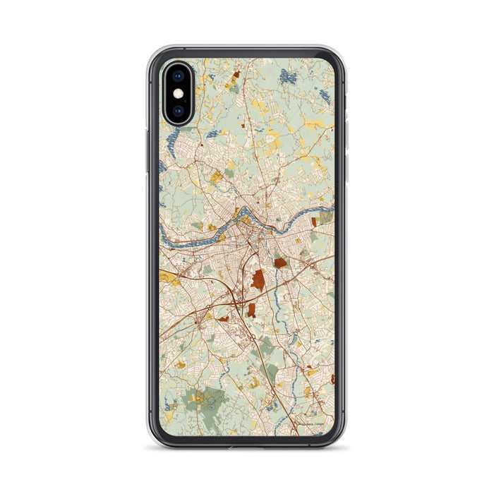 Custom iPhone XS Max Lowell Massachusetts Map Phone Case in Woodblock
