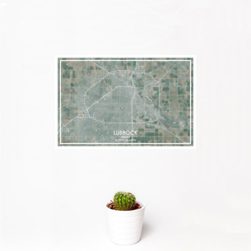 12x18 Lubbock Texas Map Print Landscape Orientation in Afternoon Style With Small Cactus Plant in White Planter