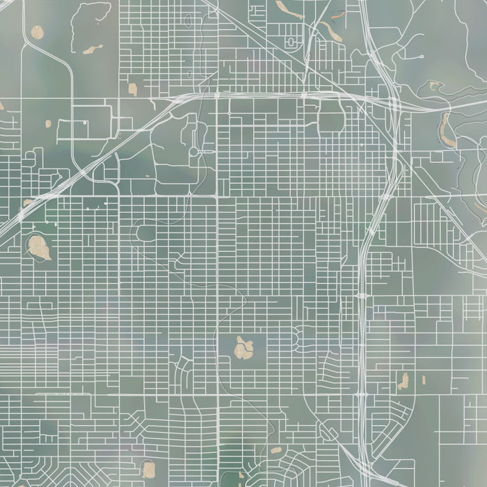 Lubbock Texas Map Print in Afternoon Style Zoomed In Close Up Showing Details