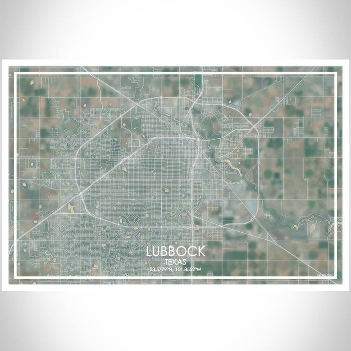 Lubbock Texas Map Print Landscape Orientation in Afternoon Style With Shaded Background