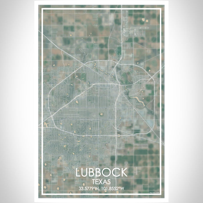 Lubbock Texas Map Print Portrait Orientation in Afternoon Style With Shaded Background