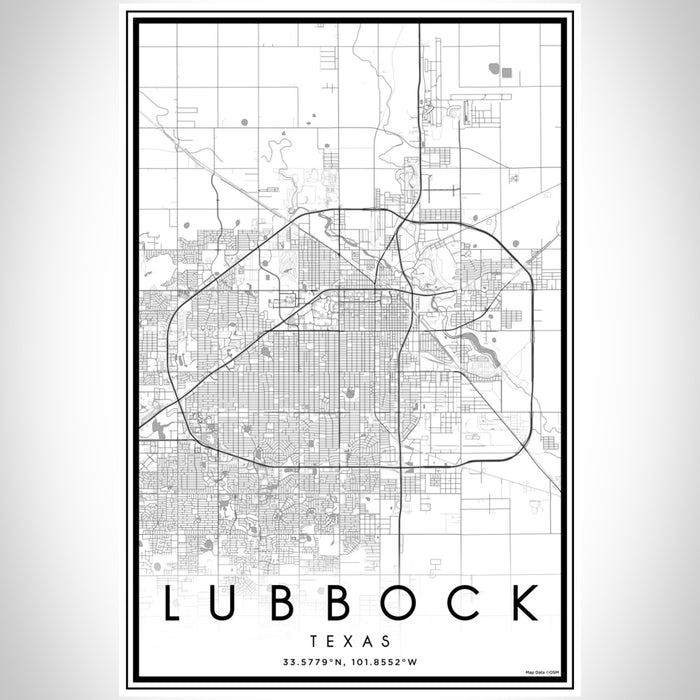 Lubbock Texas Map Print Portrait Orientation in Classic Style With Shaded Background