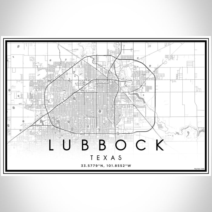 Lubbock Texas Map Print Landscape Orientation in Classic Style With Shaded Background