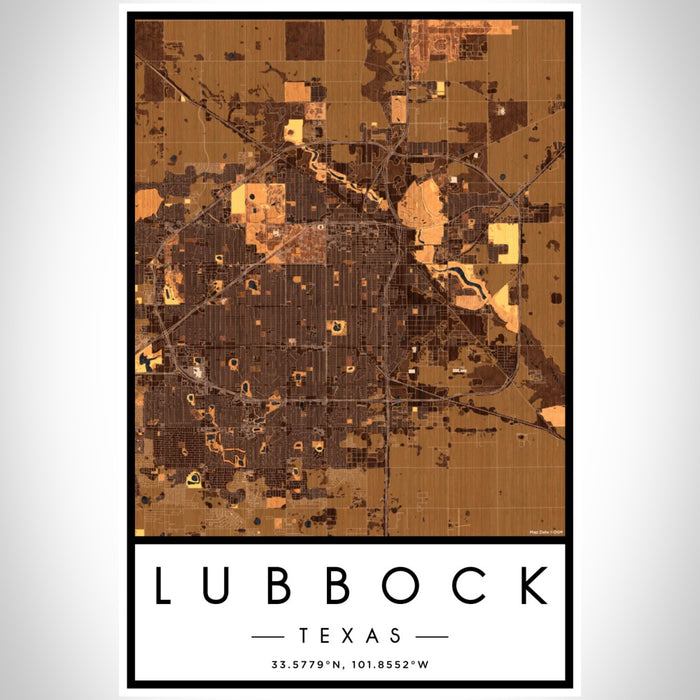 Lubbock Texas Map Print Portrait Orientation in Ember Style With Shaded Background