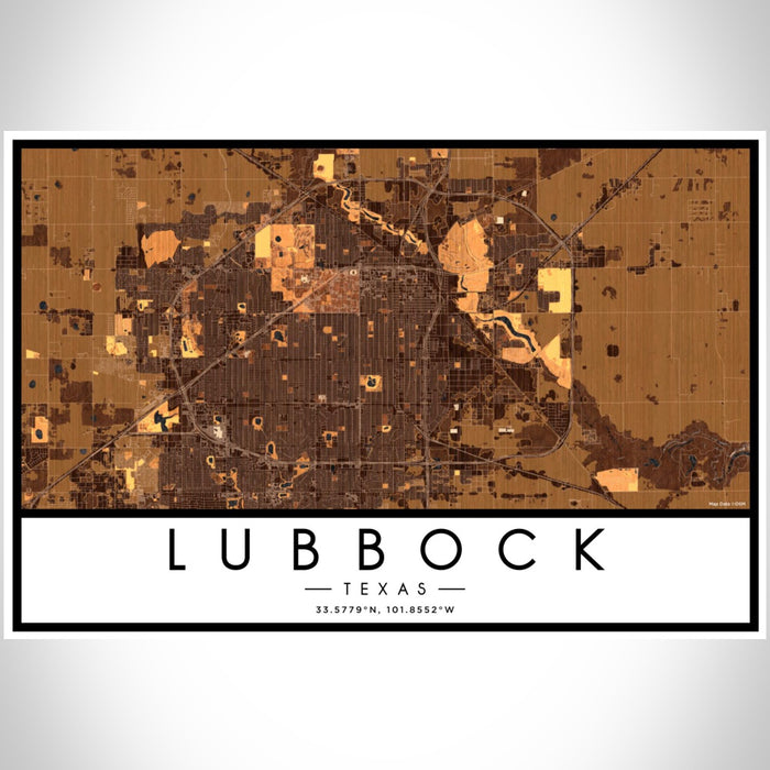 Lubbock Texas Map Print Landscape Orientation in Ember Style With Shaded Background