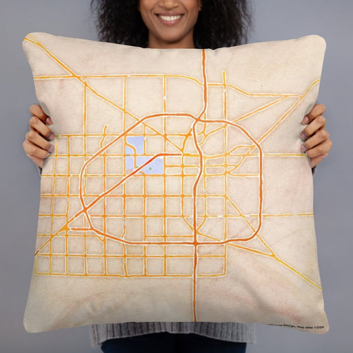 Person holding 22x22 Custom Lubbock Texas Map Throw Pillow in Watercolor