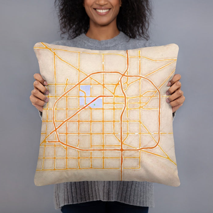 Person holding 18x18 Custom Lubbock Texas Map Throw Pillow in Watercolor