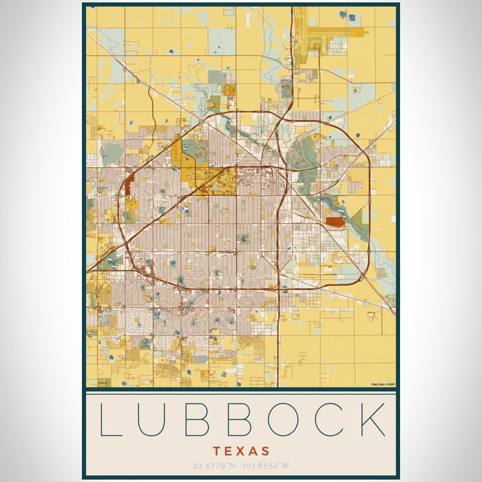 Lubbock Texas Map Print Portrait Orientation in Woodblock Style With Shaded Background