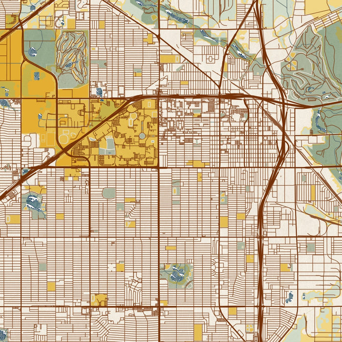 Lubbock Texas Map Print in Woodblock Style Zoomed In Close Up Showing Details