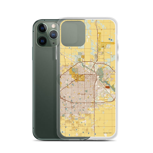 Custom Lubbock Texas Map Phone Case in Woodblock on Table with Laptop and Plant