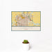 12x18 Lubbock Texas Map Print Landscape Orientation in Woodblock Style With Small Cactus Plant in White Planter
