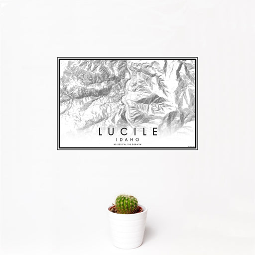 12x18 Lucile Idaho Map Print Landscape Orientation in Classic Style With Small Cactus Plant in White Planter