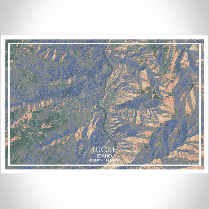 Lucile Idaho Map Print Landscape Orientation in Afternoon Style With Shaded Background