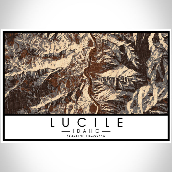 Lucile Idaho Map Print Landscape Orientation in Ember Style With Shaded Background