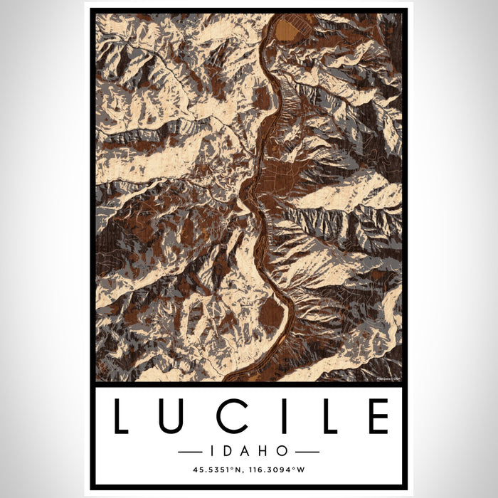 Lucile Idaho Map Print Portrait Orientation in Ember Style With Shaded Background