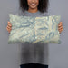 Person holding 20x12 Custom Lucile Idaho Map Throw Pillow in Woodblock