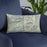 Custom Lucile Idaho Map Throw Pillow in Woodblock on Blue Colored Chair