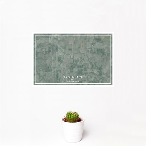 12x18 Luckenbach Texas Map Print Landscape Orientation in Afternoon Style With Small Cactus Plant in White Planter