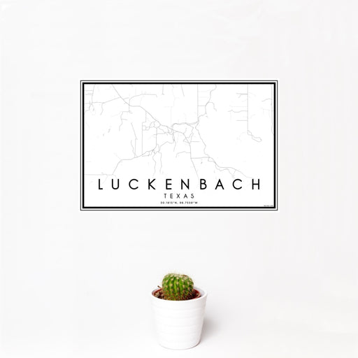 12x18 Luckenbach Texas Map Print Landscape Orientation in Classic Style With Small Cactus Plant in White Planter