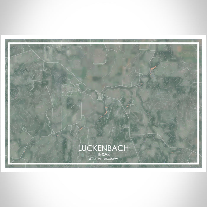 Luckenbach Texas Map Print Landscape Orientation in Afternoon Style With Shaded Background