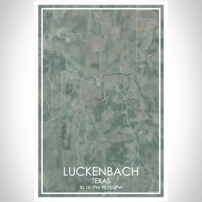 Luckenbach Texas Map Print Portrait Orientation in Afternoon Style With Shaded Background