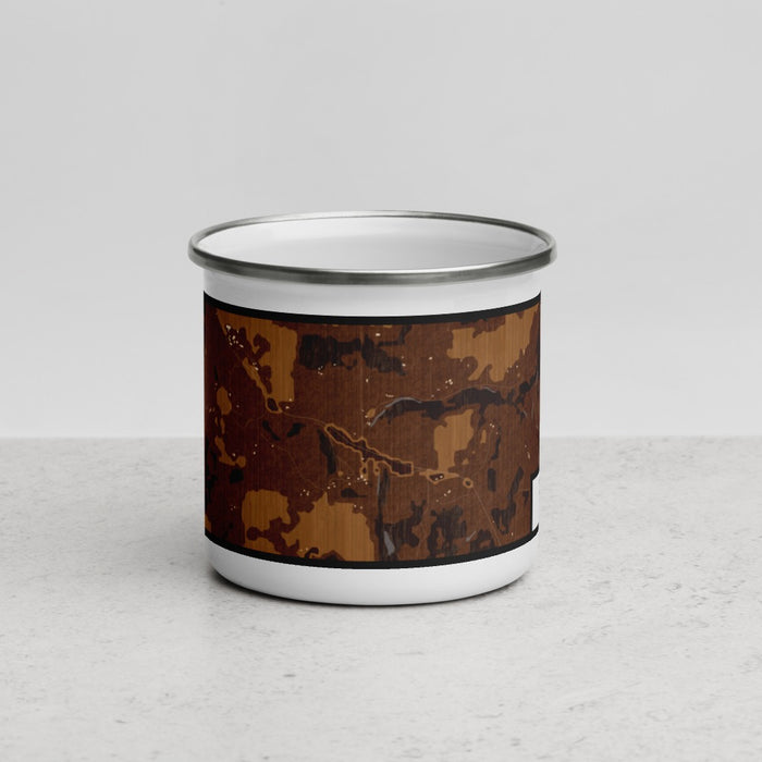 Front View Custom Luckenbach Texas Map Enamel Mug in Ember