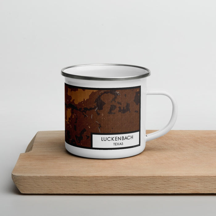 Right View Custom Luckenbach Texas Map Enamel Mug in Ember