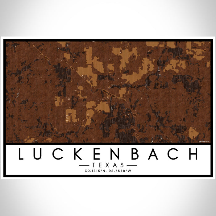 Luckenbach Texas Map Print Landscape Orientation in Ember Style With Shaded Background