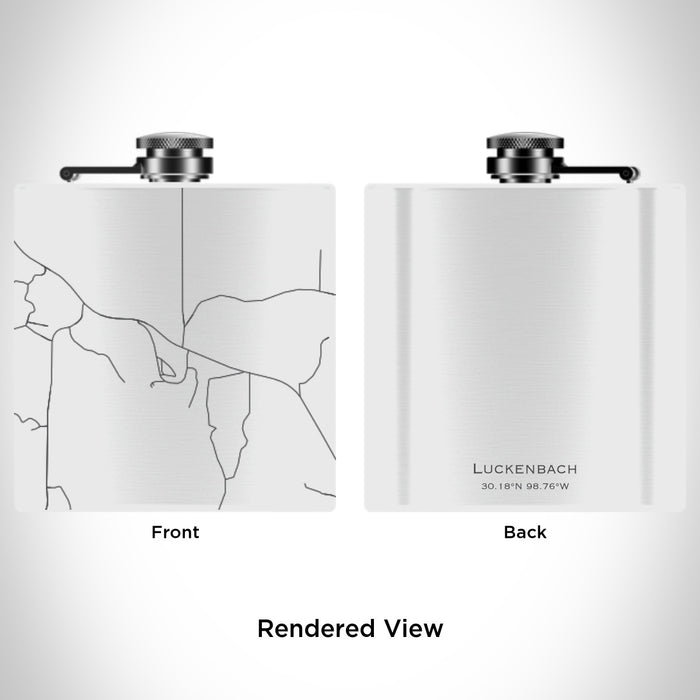 Rendered View of Luckenbach Texas Map Engraving on 6oz Stainless Steel Flask in White