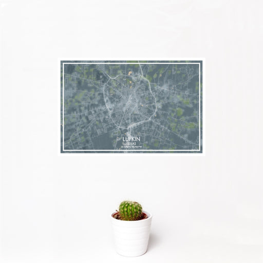 12x18 Lufkin Texas Map Print Landscape Orientation in Afternoon Style With Small Cactus Plant in White Planter