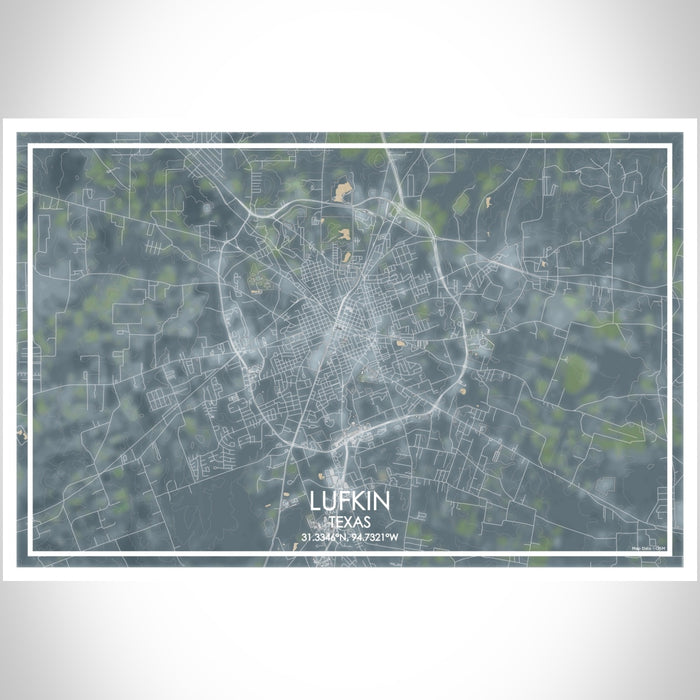 Lufkin Texas Map Print Landscape Orientation in Afternoon Style With Shaded Background