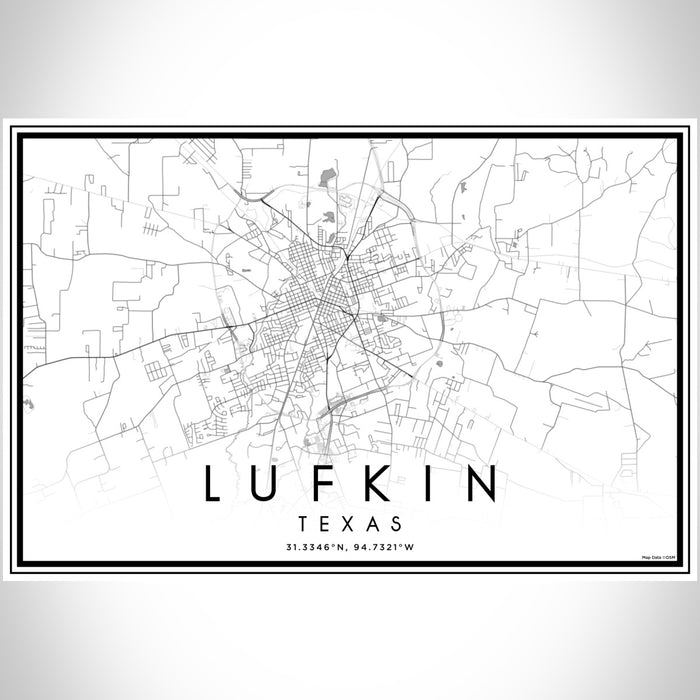 Lufkin Texas Map Print Landscape Orientation in Classic Style With Shaded Background