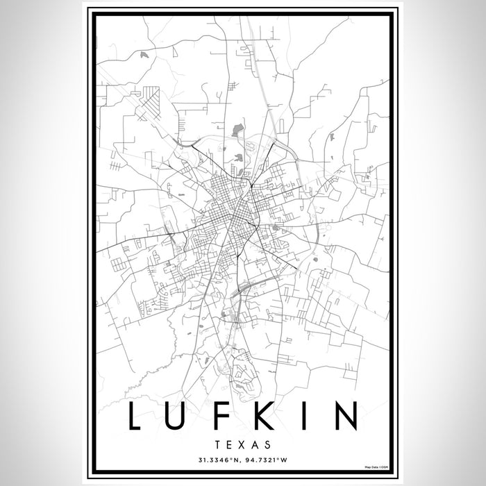 Lufkin Texas Map Print Portrait Orientation in Classic Style With Shaded Background