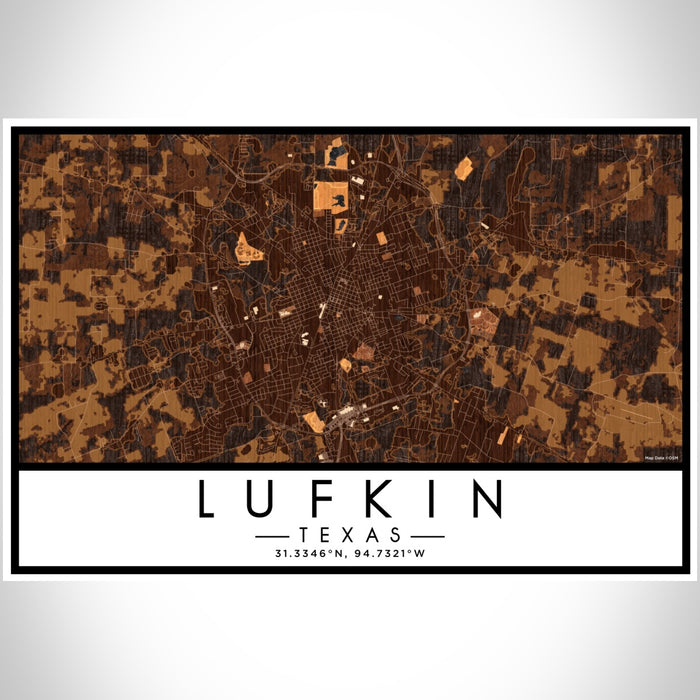 Lufkin Texas Map Print Landscape Orientation in Ember Style With Shaded Background