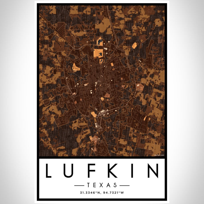 Lufkin Texas Map Print Portrait Orientation in Ember Style With Shaded Background