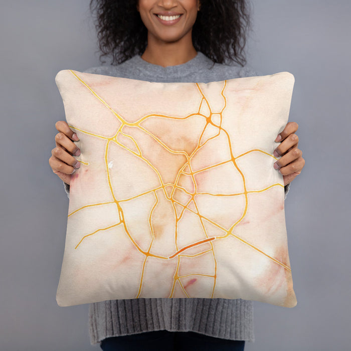 Person holding 18x18 Custom Lufkin Texas Map Throw Pillow in Watercolor