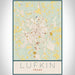 Lufkin Texas Map Print Portrait Orientation in Woodblock Style With Shaded Background