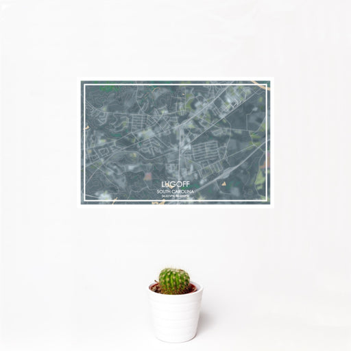 12x18 Lugoff South Carolina Map Print Landscape Orientation in Afternoon Style With Small Cactus Plant in White Planter