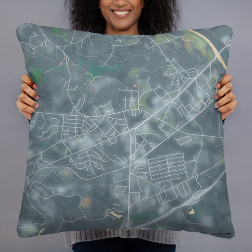 Person holding 22x22 Custom Lugoff South Carolina Map Throw Pillow in Afternoon