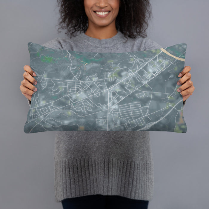 Person holding 20x12 Custom Lugoff South Carolina Map Throw Pillow in Afternoon