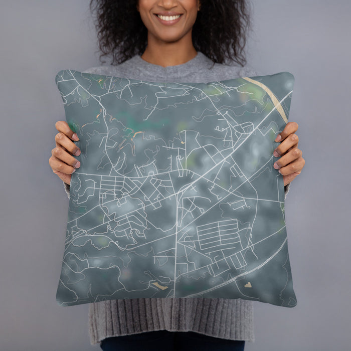 Person holding 18x18 Custom Lugoff South Carolina Map Throw Pillow in Afternoon