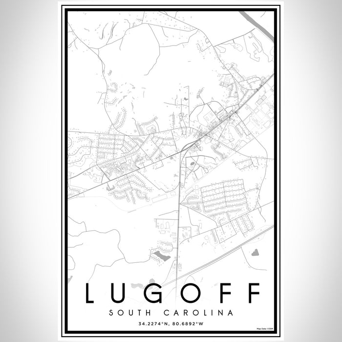 Lugoff South Carolina Map Print Portrait Orientation in Classic Style With Shaded Background