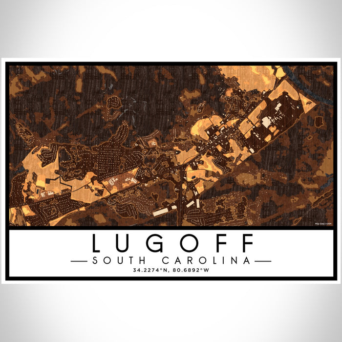 Lugoff South Carolina Map Print Landscape Orientation in Ember Style With Shaded Background