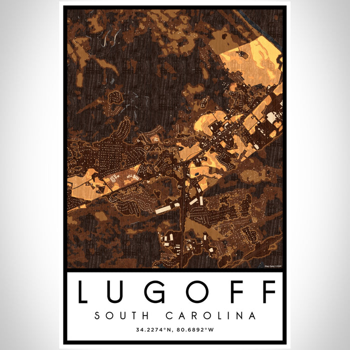 Lugoff South Carolina Map Print Portrait Orientation in Ember Style With Shaded Background