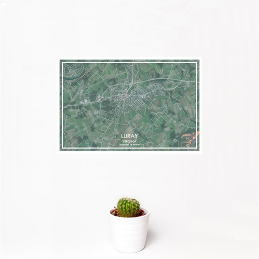 12x18 Luray Virginia Map Print Landscape Orientation in Afternoon Style With Small Cactus Plant in White Planter