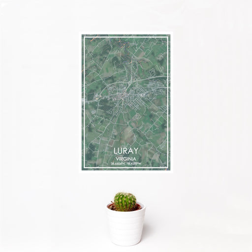 12x18 Luray Virginia Map Print Portrait Orientation in Afternoon Style With Small Cactus Plant in White Planter