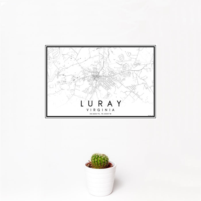 12x18 Luray Virginia Map Print Landscape Orientation in Classic Style With Small Cactus Plant in White Planter
