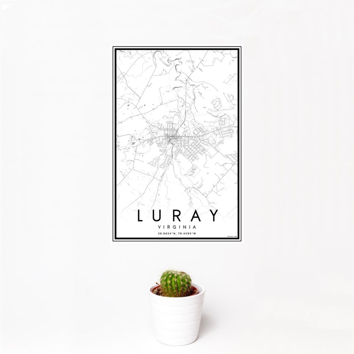 12x18 Luray Virginia Map Print Portrait Orientation in Classic Style With Small Cactus Plant in White Planter