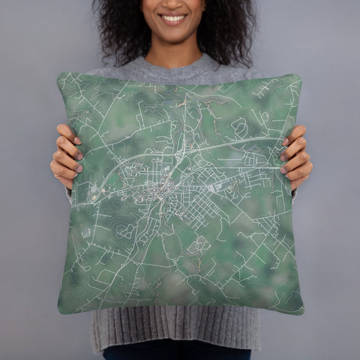 Person holding 18x18 Custom Luray Virginia Map Throw Pillow in Afternoon